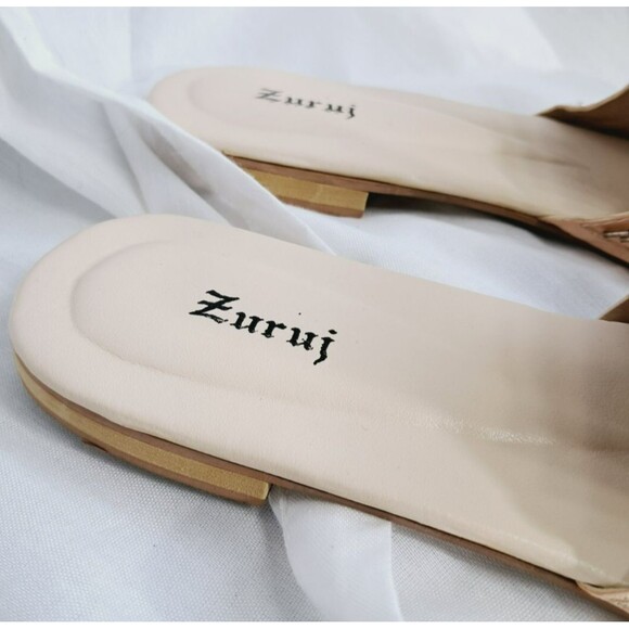Peach Satin Embroidered Beaded Slip On Mules Zuruj Size 41 US 10 - Picture 9 of 13